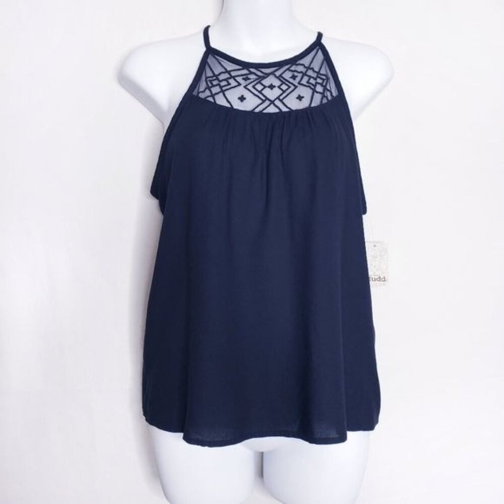 Mudd black tank Top with Geometric Mesh